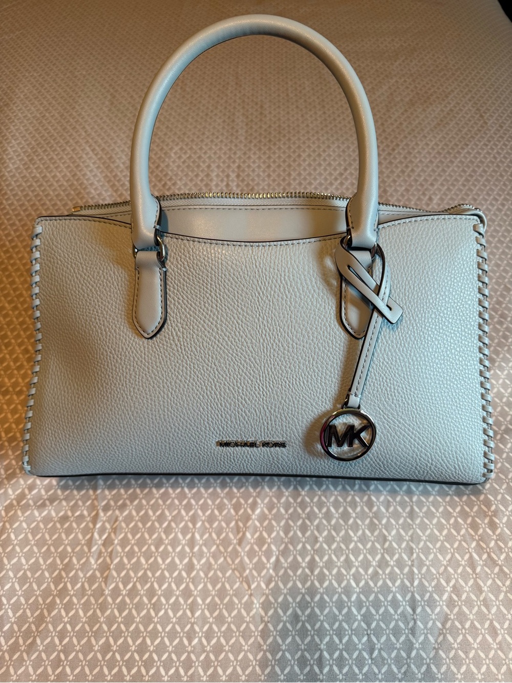 Michael Kors Pebbled Leather Satchel with MK Pendant in Ocean
